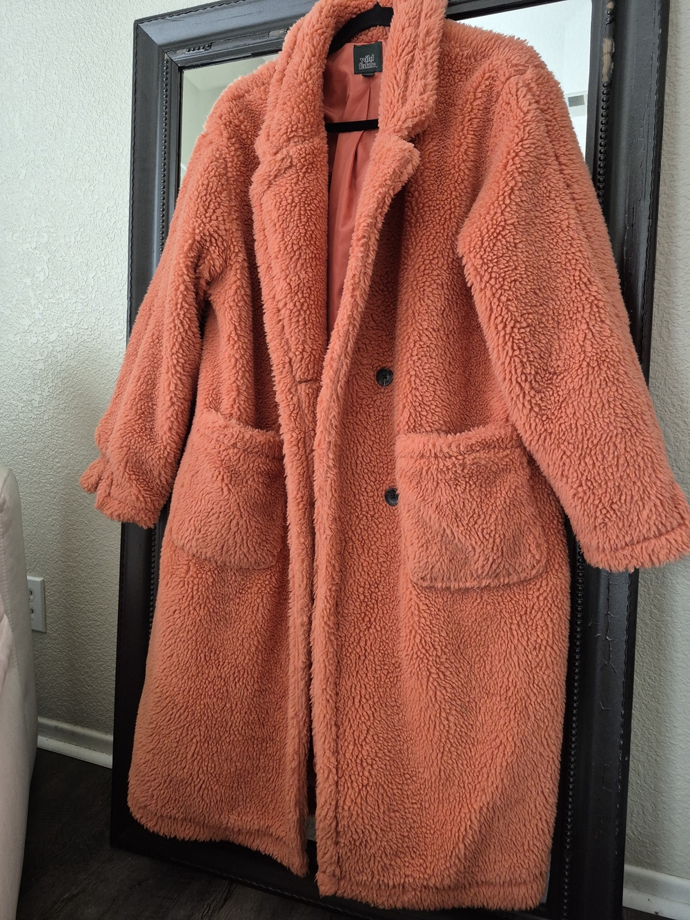 Wild Fable Plush Long Teddy Coat in Coral Orange